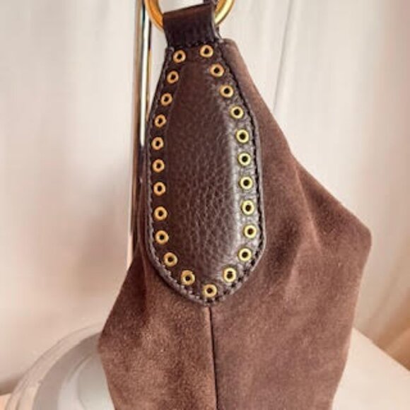 Michael Kors AUTHENTICATED Brown Suede Leather Hobo Bag Gold Chain Tassel Boho - Picture 7 of 15